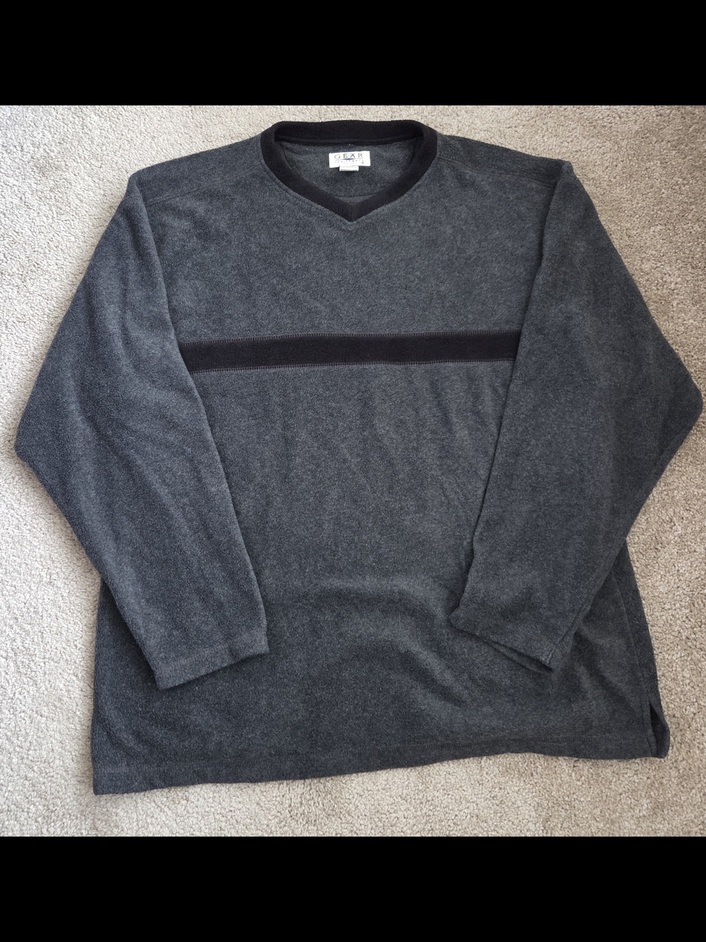 Gear For Sport Vintage Charcoal V-Neck Sweater with Black Chest Stripe Men's XL